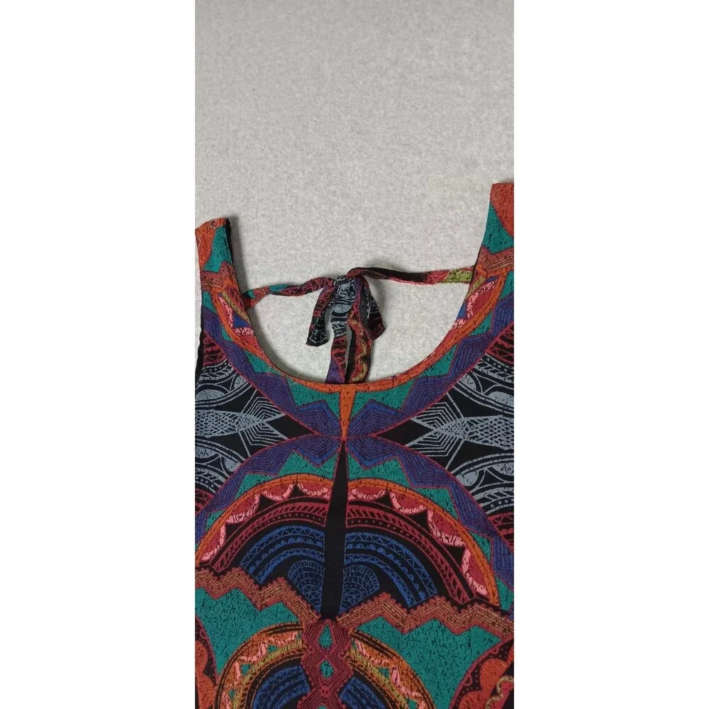 Angie Sleeveless Swing Tunic Mini Dress Large Geometric Tribal Print Boho Retro - Picture 4 of 11